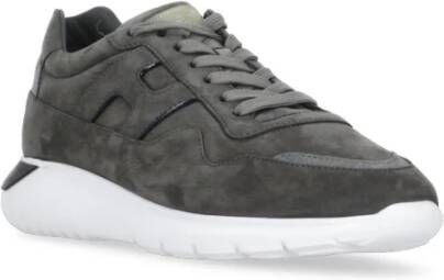 Hogan Grijze Leren Sneakers Ronde Neus Logo Gray Heren