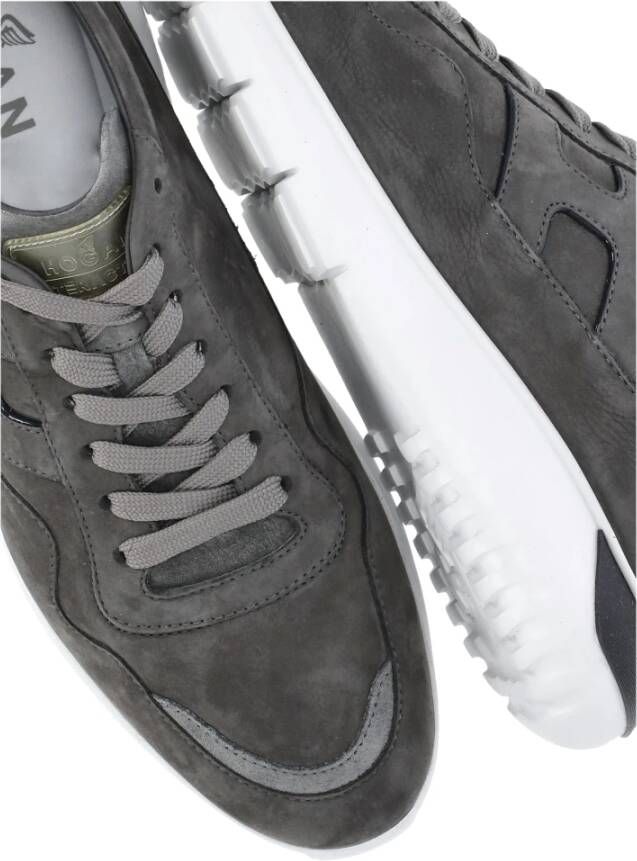 Hogan Grijze Leren Sneakers Ronde Neus Logo Gray Heren