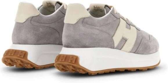 Hogan Grijze Sneakers van Kalfsleer met Beige Logo Gray Dames