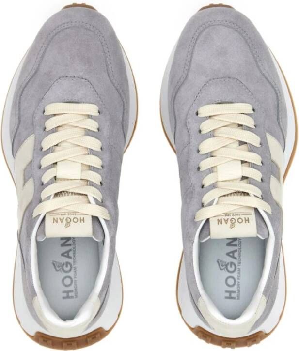 Hogan Grijze Sneakers van Kalfsleer met Beige Logo Gray Dames