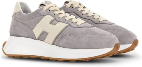 Hogan Grijze Sneakers van Kalfsleer met Beige Logo Gray Dames