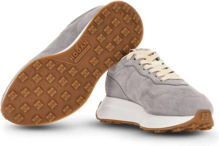 Hogan Grijze Sneakers van Kalfsleer met Beige Logo Gray Dames