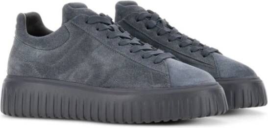 Hogan Grijze Suède Leren Sneakers Dikke Zool Gray Heren