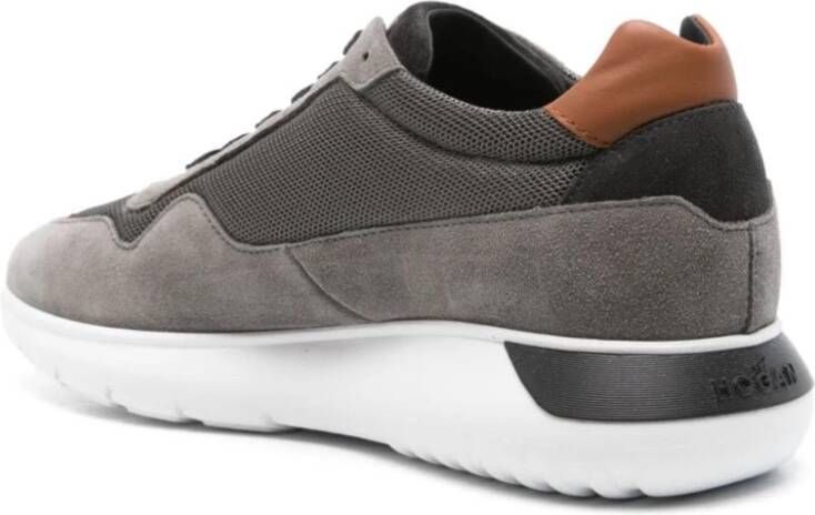 Hogan Grijze Suède Nylon Sneaker Leren Hak Gray Heren