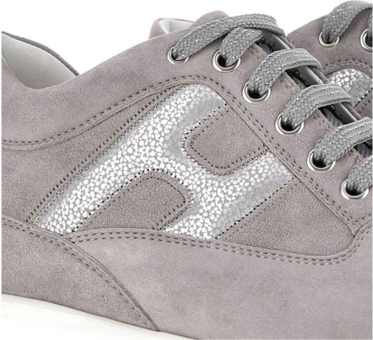 Hogan Grijze Suède Panel Sneakers Metallic Logo Gray Dames