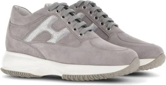 Hogan Grijze Suède Panel Sneakers Metallic Logo Gray Dames