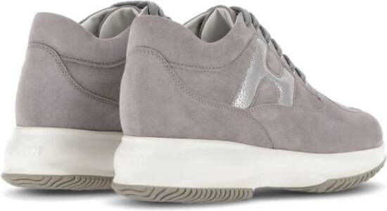 Hogan Grijze Suède Panel Sneakers Metallic Logo Gray Dames