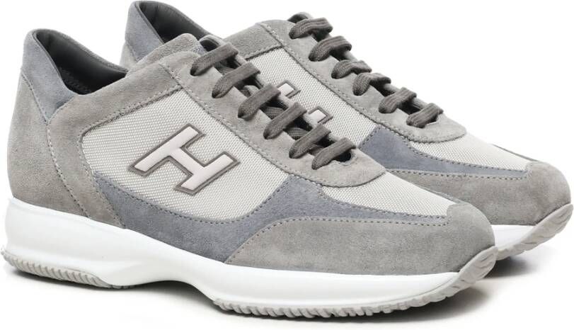 Hogan Grijze Suède Sneakers met Stoffen Inzetstukken Gray Heren