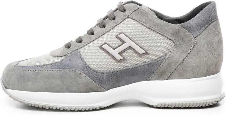 Hogan Grijze Suède Sneakers met Stoffen Inzetstukken Gray Heren