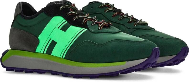 Hogan Groene Sneakers met Technische Stof Inzetstukken Green Heren