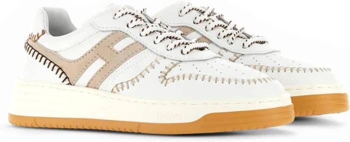 Hogan Ivory Low-Top Sneakers met H Detail Beige Dames