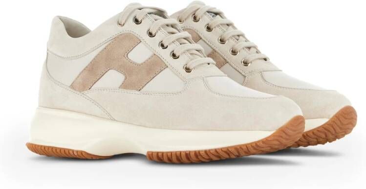 Hogan Interactieve Sneakers Ivoor Leer Suède Beige Dames