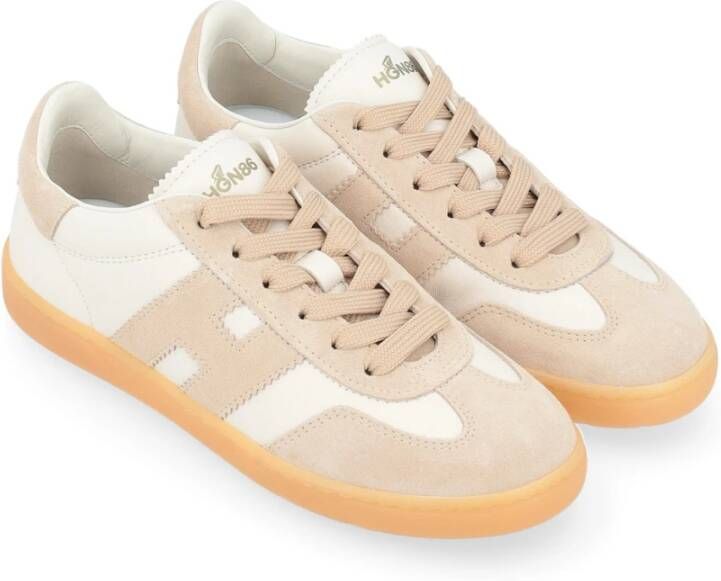 Hogan Ivoor en beige leren sneaker Cool Beige Dames