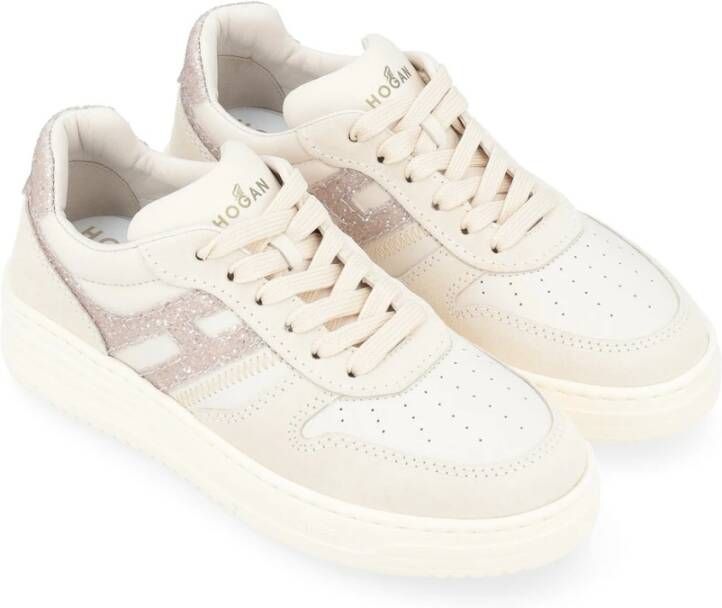 Hogan Ivoor en Goud Retro Sneaker Model H630 White Dames