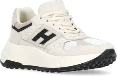 Hogan Ivoor Leren Sneakers met Technische Stof Beige Dames