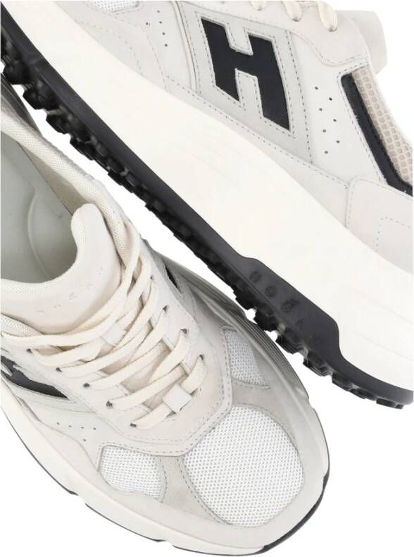 Hogan Ivoor Leren Sneakers met Technische Stof Beige Dames