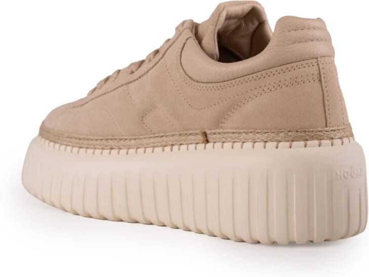 Hogan Ivoor Leren Sneakers Veters Suède Beige Dames