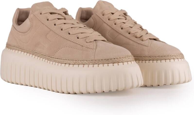 Hogan Ivoor Leren Sneakers Veters Suède Beige Dames