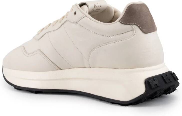 Hogan Ivoor Leren Sneakers Vetersluiting Voorzijde Beige Dames