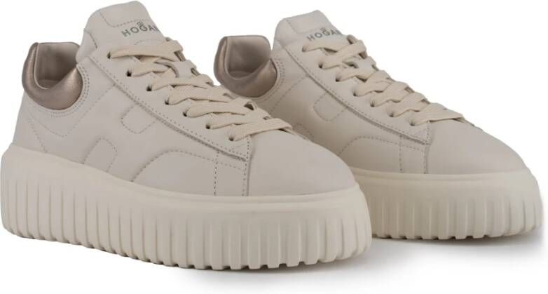 Hogan Ivoor Leren Veterschoenen Beige Dames