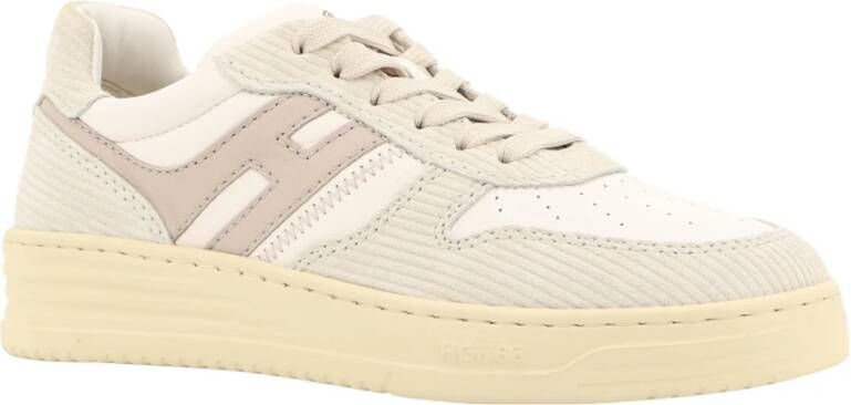 Hogan Leren Corduroy Sneakers Veters Memory Foam Beige Dames