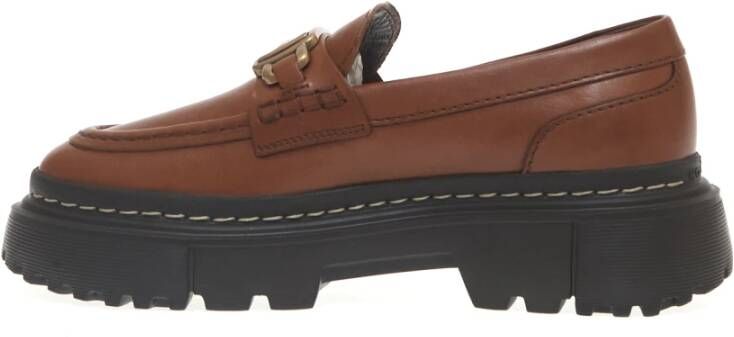 Hogan Leren Gesp Loafer Brown Dames