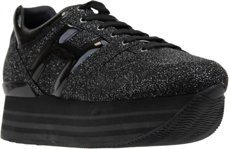 Hogan Leren Glitter Sneakers met Brand Logo Black Dames