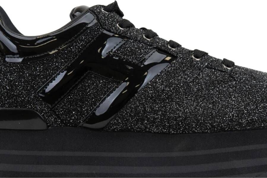 Hogan Leren Glitter Sneakers met Brand Logo Black Dames