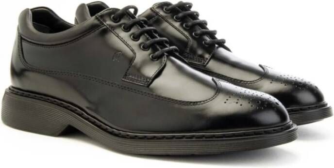 Hogan Leren herenschoenen met wingtip-design Black Heren