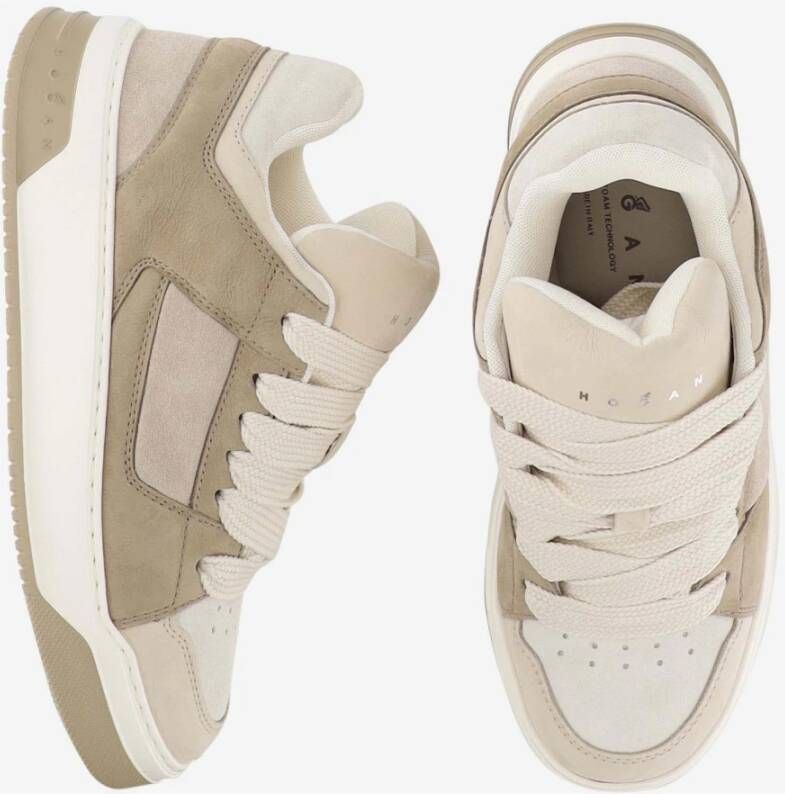 Hogan Leren Sneakers met Nubuck Inzetstukken Beige Dames