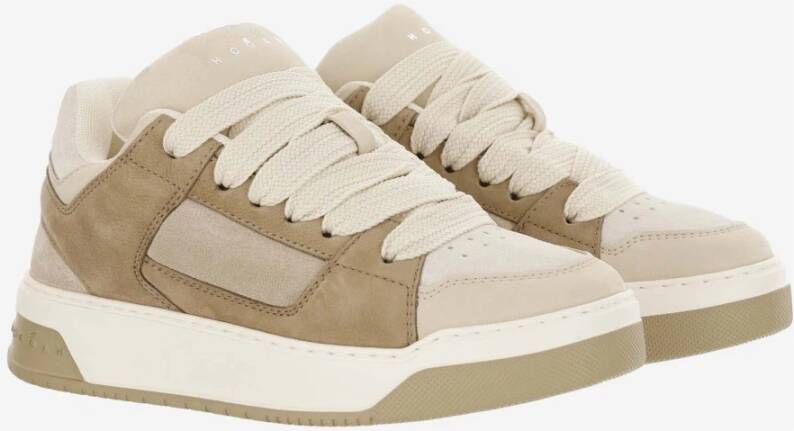 Hogan Leren Sneakers met Nubuck Inzetstukken Beige Dames