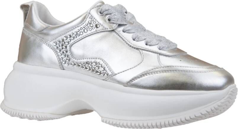 Hogan Leren Sneakers met Strass en Glitterveters Gray Dames