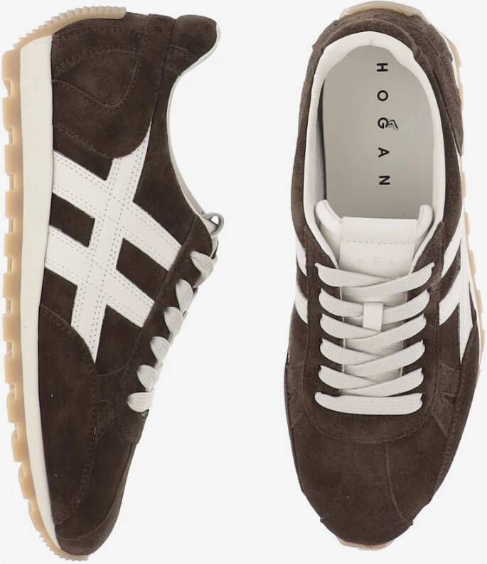 Hogan Leren Sneakers met Suède Inzetstukken Brown Dames