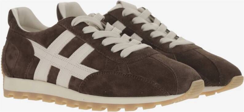 Hogan Leren Sneakers met Suède Inzetstukken Brown Dames