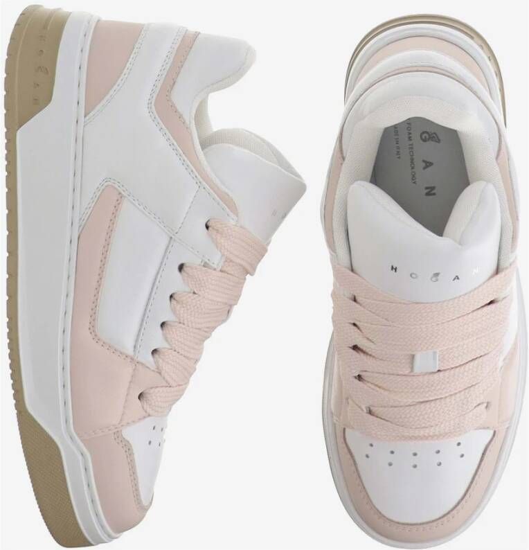 Hogan Leren Sneakers Ronde Neus Veters Logo Pink Dames