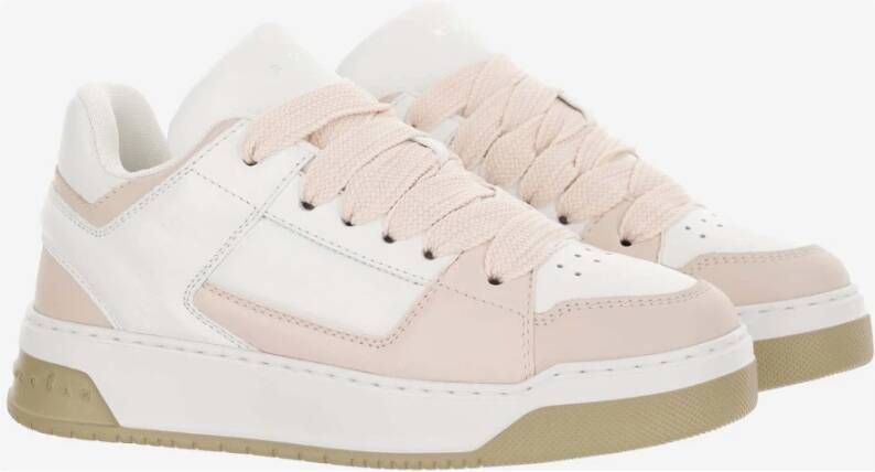 Hogan Leren Sneakers Ronde Neus Veters Logo Pink Dames