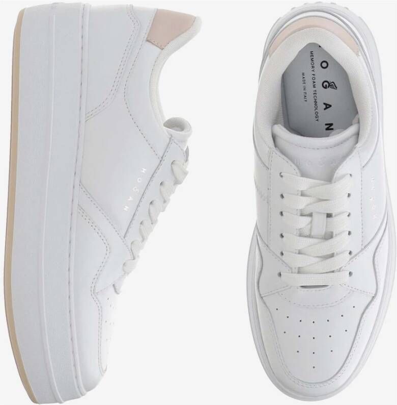 Hogan Leren Sneakers Ronde Neus Veters Wit White Dames