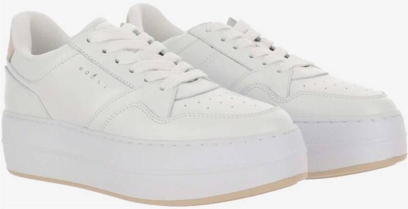 Hogan Leren Sneakers Ronde Neus Veters Wit White Dames