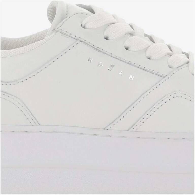 Hogan Leren Sneakers Ronde Neus Veters Wit White Dames