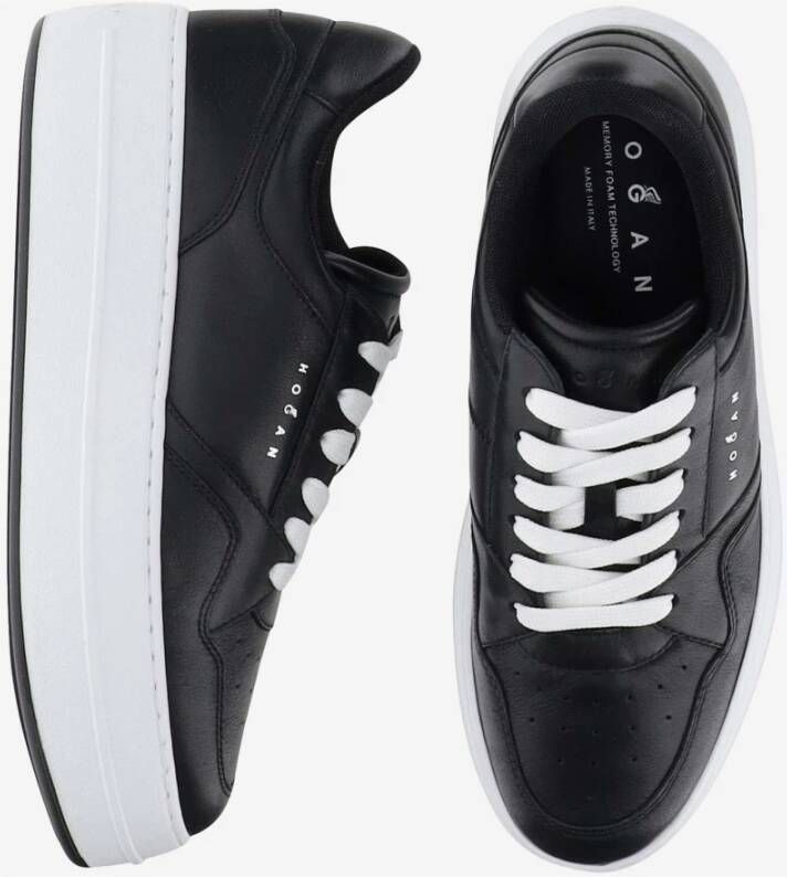 Hogan Leren Sneakers Ronde Neus Vetersluiting Black Dames