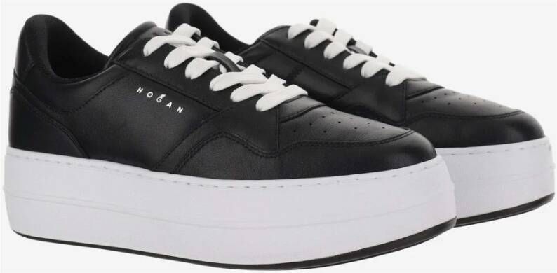 Hogan Leren Sneakers Ronde Neus Vetersluiting Black Dames