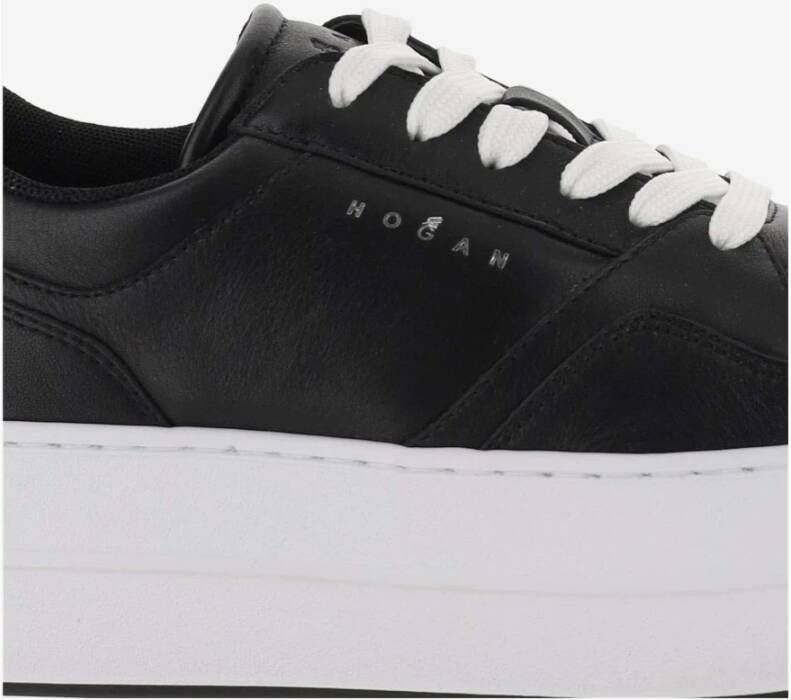 Hogan Leren Sneakers Ronde Neus Vetersluiting Black Dames