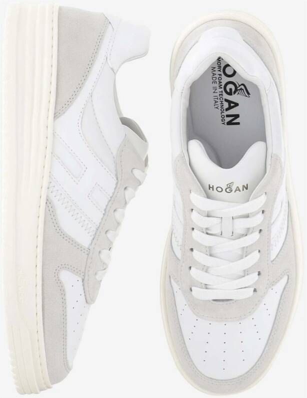 Hogan Leren Sneakers Veters Ronde Neus Logo White Heren