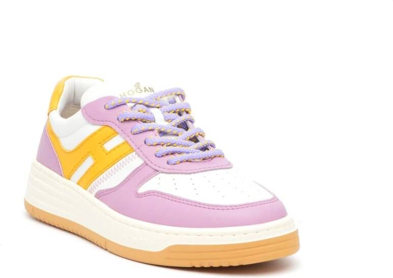 Hogan Leren Sneakers Wit Paars Geel Multicolor Dames