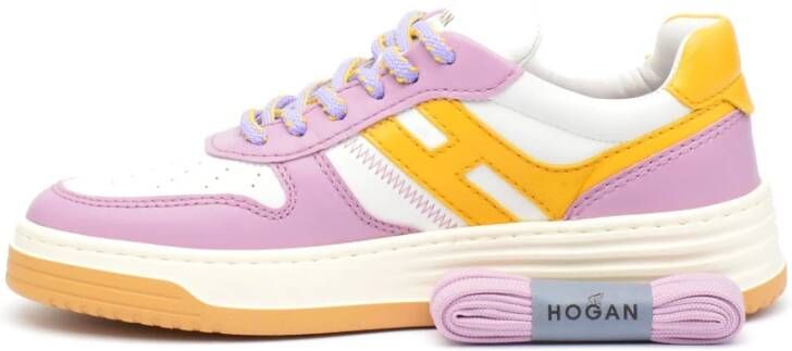 Hogan Leren Sneakers Wit Paars Geel Multicolor Dames