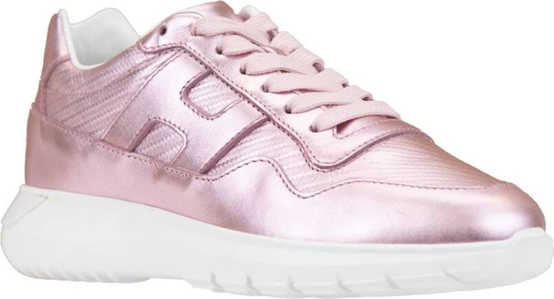 Hogan Leren vetersneakers met laminaat Pink Dames