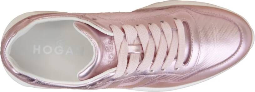 Hogan Leren vetersneakers met laminaat Pink Dames