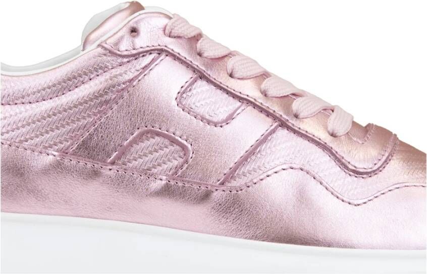 Hogan Leren vetersneakers met laminaat Pink Dames