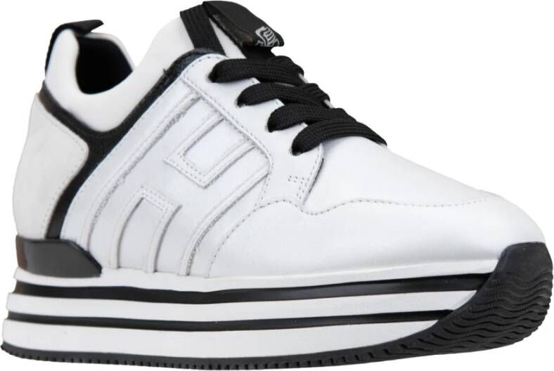 Hogan Leren Vetersneakers met Suède Inzetstukken White Dames