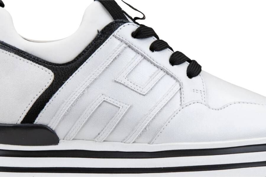 Hogan Leren Vetersneakers met Suède Inzetstukken White Dames